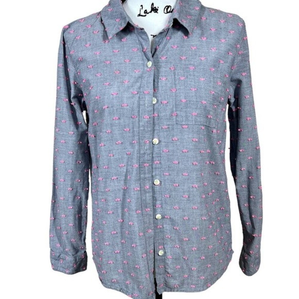 Splendid top women gray with pink swiss dot long sleeve tunic shirt size S
